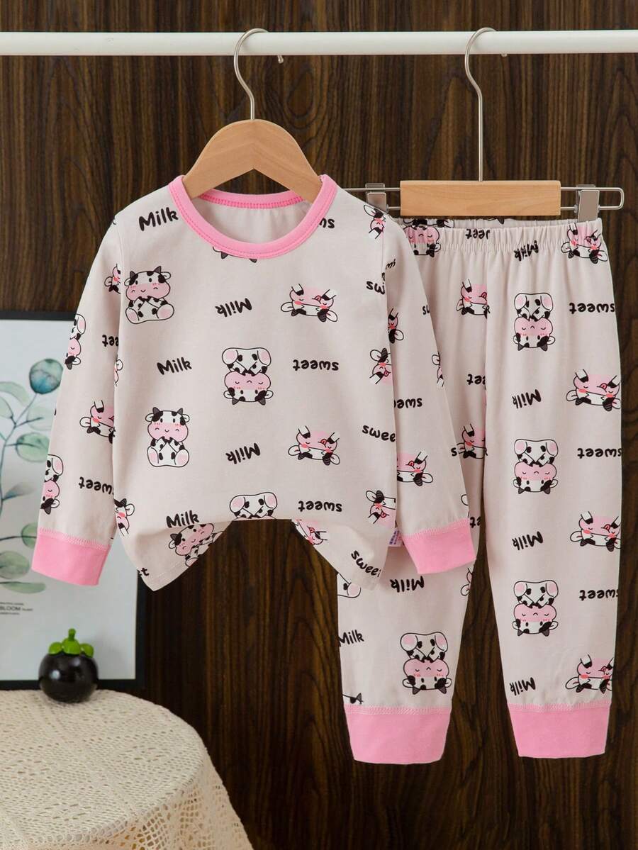 女小童卡通和字母圖案睡衣套裝