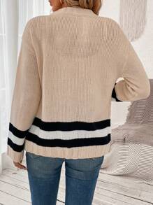 SHEIN LUNE Cárdigan con patrón de rayas con doble bolsillo de hombros caídos