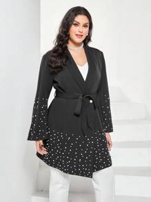 Modelyn Große Größe Blazer mit Schalkragen, Perle Gürtel - Schwarz - Übersicht 6