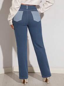 SHEIN SXY Overlap Waist Striped Print Colorblock Jeans - Multicolor - View 2