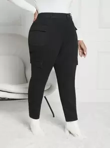 SHEIN CURVE+ Hơn Túi nắp bên cạnh Quần jean chở hàng - màu đen - Xem 1