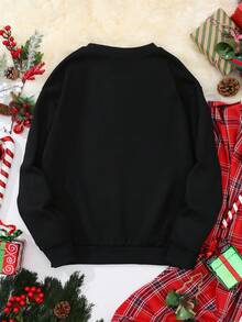 SHEIN LUNE 聖誕圖案加絨內裏運動衫 - 黑色 - 查看 2