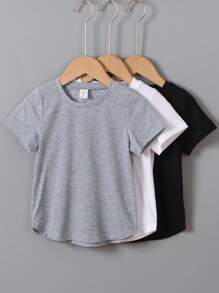 SHEIN Young Boy 3pcs Solid Round Neck Tee - Multicolor - View 1