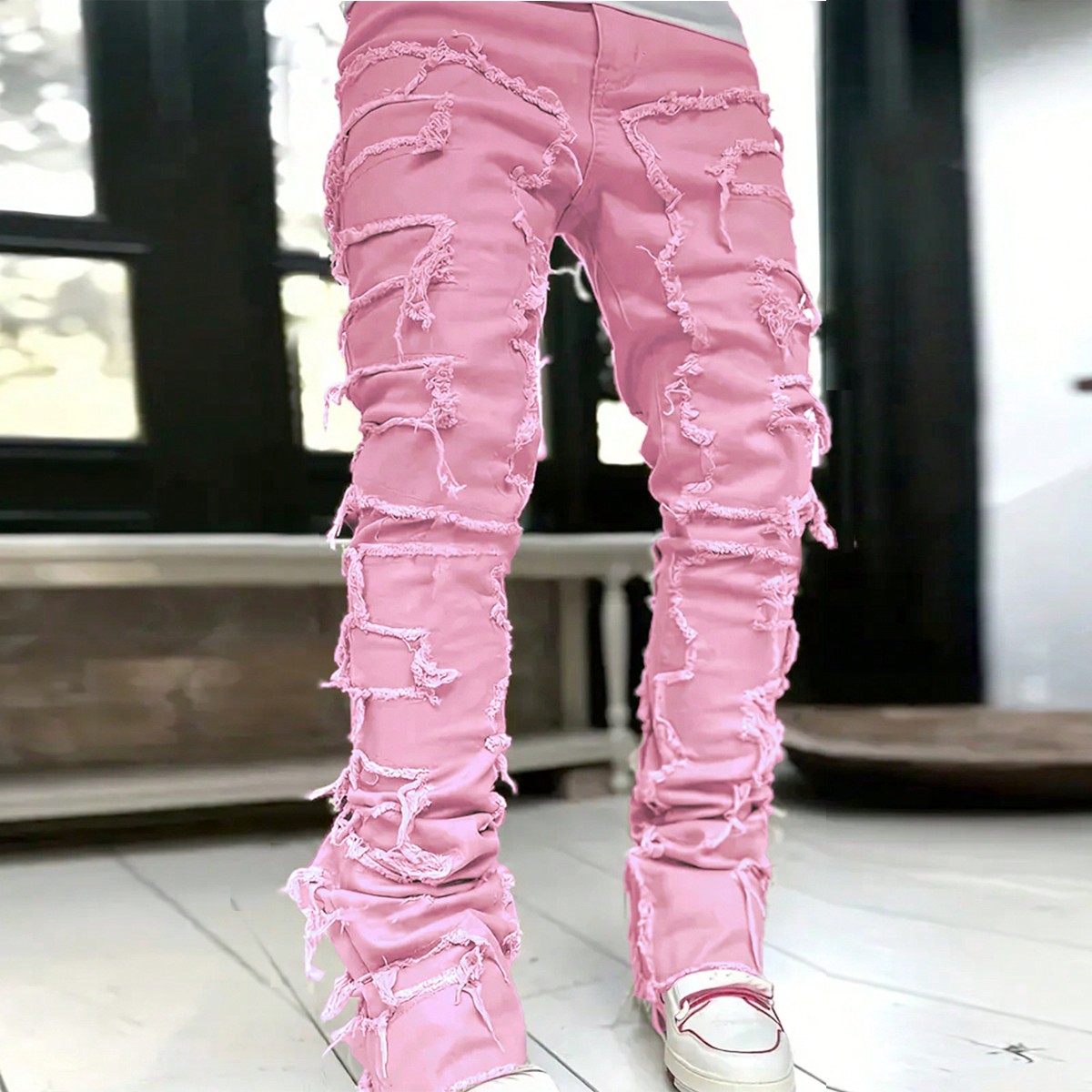 Jeans desgastados de unicolor para hombre