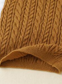 SHEIN Tween Girl Striped Trim Cable Knit Cardigan & Knit Skirt