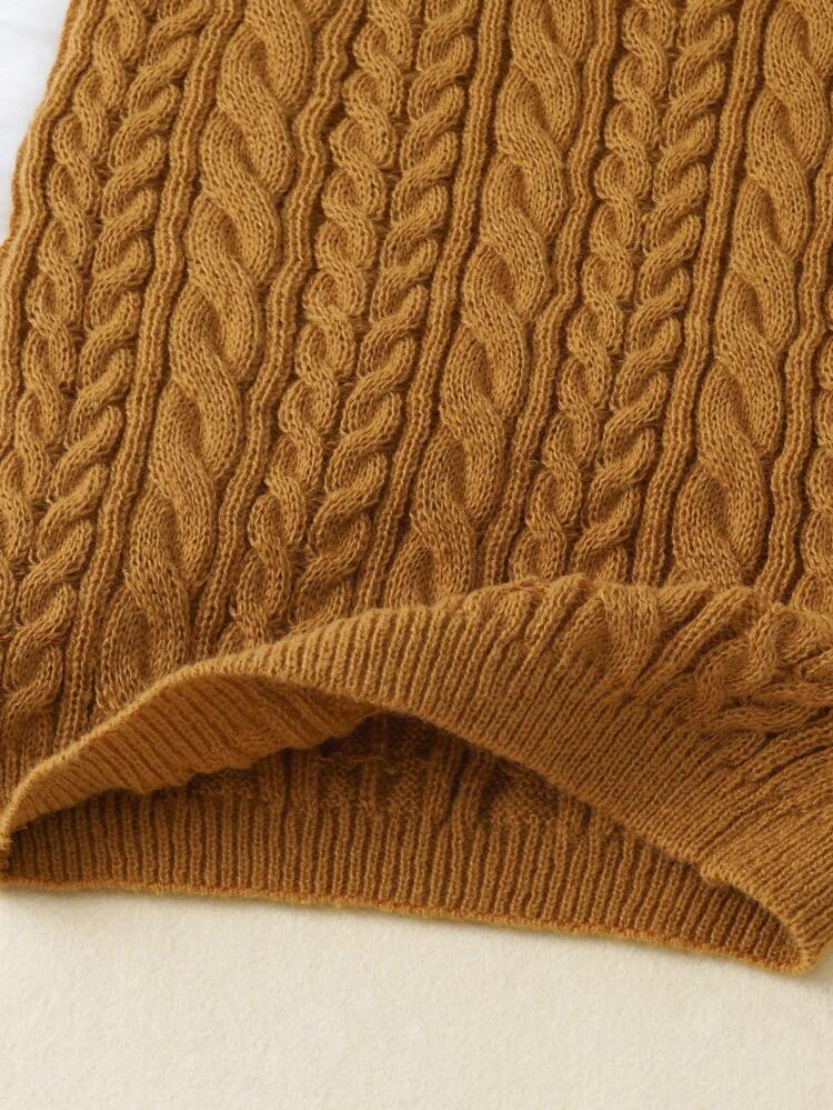 Tween Girl Striped Trim Cable Knit Cardigan & Knit Skirt