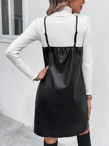 Chiquease Chất rắn chất liệu da PU Váy Dây Without Tee - màu đen - Xem 2