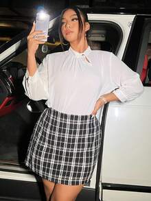 Allurite Plus Plaid Print Skirt - Black - View 5