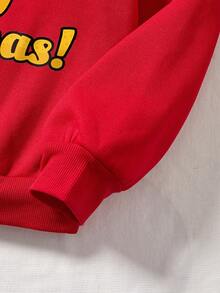 SHEIN EZwear Jul Tryck Nedhasade aclar Sweatshirts - Röd - Visa 5