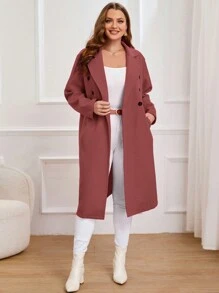SHEIN Essnce 大碼西裝領雙排釦花呢外套 - 粉色 - 查看 5