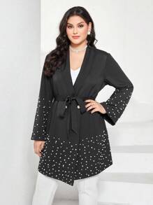 Modelyn Große Größe Blazer mit Schalkragen, Perle Gürtel - Schwarz - Übersicht 1