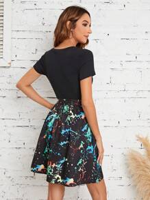 SHEIN LUNE In Splash Ink Váy có thắt lưng - màu đen - Xem 2