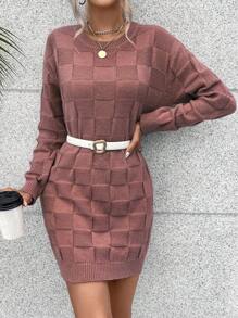 SHEIN Unity Solid Drop Shoulder Sweater Dress Without Belt - Red Violet - View 3