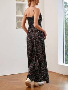 Soleia In hoa Ditsy Tách đùi Bộ áo liền quần Cami - màu đen - Xem 2