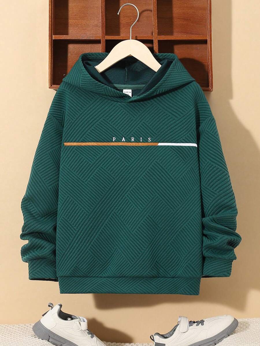 SHEIN Tween Boy Letter Graphic Drop Shoulder Hoodie - Dark Green - View 1