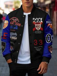 Manfinity EMRG Nam Plus Đồ họa Chữ cái Khối màu Áo khoác bomber - Nhiều màu - Xem 1