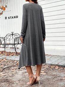 SHEIN LUNE 頂針不對稱下擺T恤洋裝 - 灰色 - 查看 2
