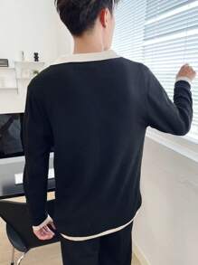 Claim Dot Men's Turn-down Collar Sweater - Black - View 2