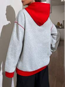 SHEIN Unity Khâu trên cùng Túi kangaroo Thả vai Dây rút Hoodie - Nhiều màu - Xem 2