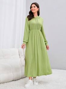 Mulvari Drop Shoulder Drawstring Hooded Sweatshirt Dress - Green - View 1