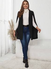SHEIN Clasi Plus Cloak Sleeve Open Front Blazer In Fall/Winter - Black - View 5