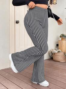Flirla Plus Houndstooth Print Flare Leg Pants