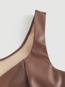 SHEIN MOD Solid PU Leather Tank Top Without Dress - Brown - View 3