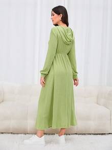 Mulvari Drop Shoulder Drawstring Hooded Sweatshirt Dress - Green - View 2