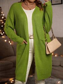Calvaya Hơn Túi Kép Thả vai Áo len Duster - màu xanh lá - Xem 4