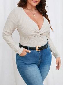 SHEIN Frenchy Talla grande Body girante delantero de cuello profundo - Albaricoque - Ver 6