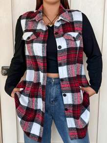 Flirla 大碼格紋印花翻蓋細節外套 - 彩色 - 查看 1