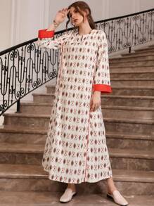 Al Najma Wzór geometryczny Długi Rękaw Sukienki - Morela - Zobacz 4