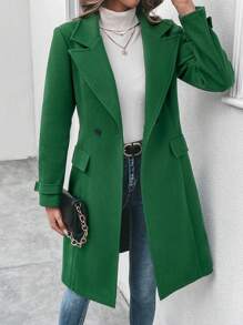 SHEIN Frenchy Lapel Neck Double Button Overcoat - Green - View 1