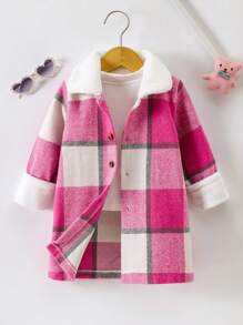 女嬰格紋印花羊絨領口外套不帶T恤 - 彩色 - 查看 1