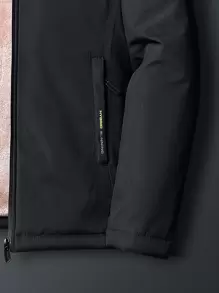 Men Letter Patched Thermal Lined Padded Coat - Black - View 3