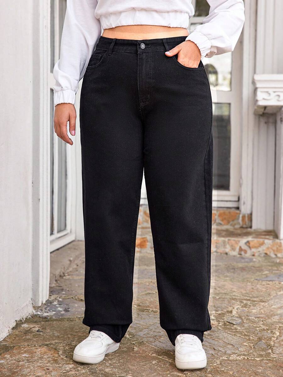 EURMUSE Plus Straight Leg Jeans - Black - View 1