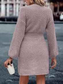 SHEIN Unity 素色燈籠袖毛衣洋裝 - 藕粉色 - 查看 2