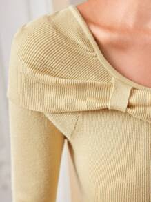 Modelyn 折邊條紋針織毛衣洋裝不附腰帶 - 杏色 - 查看 6