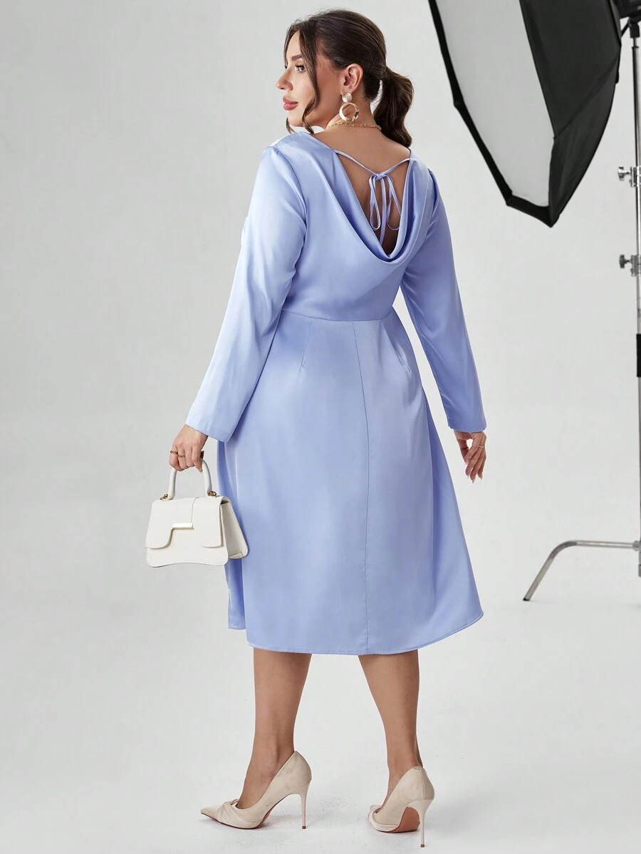 SHEIN Privé Hơn Chất rắn Ca-vát Backless Váy chữ A - Màu xanh lam - Xem 1