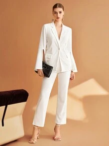 BizChic Women's Split Sleeve Suit Set - White - View 6