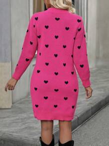 SHEIN Frenchy 愛心圖案小高領毛衣洋裝不附腰帶 - 粉色 - 查看 2