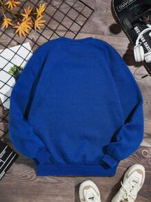 Teen Boy Cartoon & Letter Graphic Pullover - Blue - View 2
