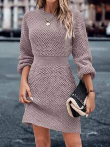 SHEIN Unity 素色燈籠袖毛衣洋裝 - 藕粉色 - 查看 5