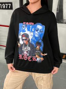 SHEIN Coolane Plus Size Figure & Letter Graphic Drop Shoulder Sweatshirt - Black - View 7