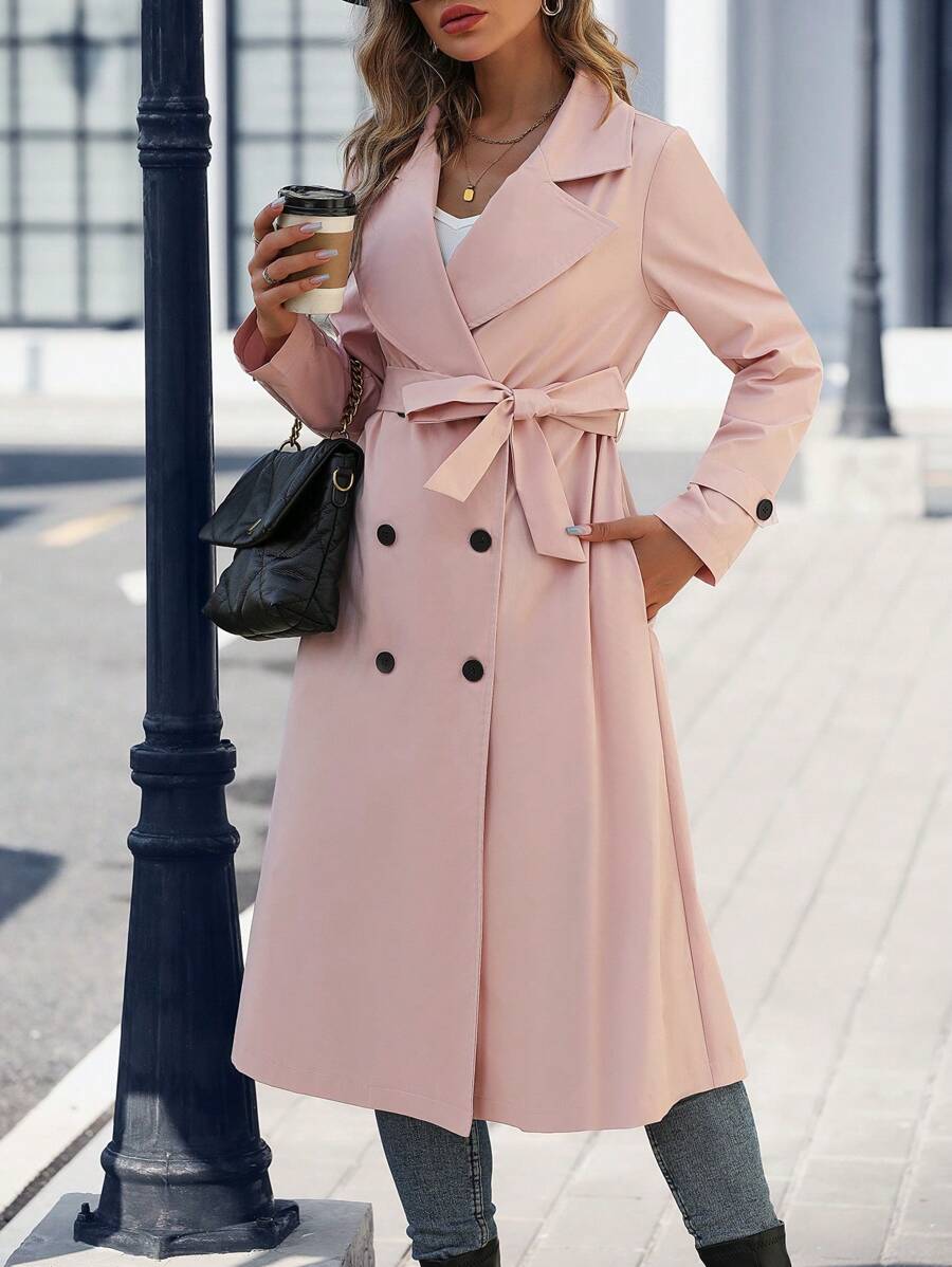 SHEIN Clasi 西裝領雙排釦腰帶風衣外套