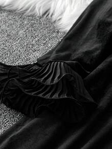 SHEIN Unity V-neck Button Front Ruffle Hem Dress - Black - View 3