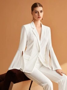 BizChic Women's Split Sleeve Suit Set - White - View 5