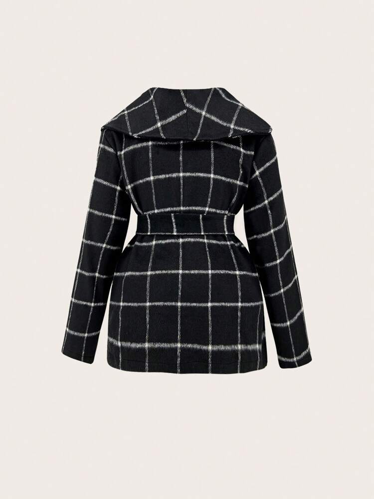 Plus Plaid Print Belted Overcoat