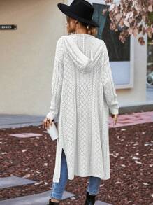 SHEIN Essnce Dệt kim chấm bi Túi Kép áo có mũ Áo len Duster - Màu be - Xem 2