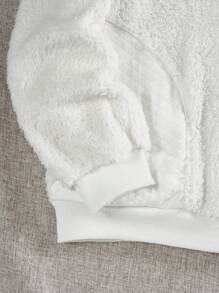 SHEIN EZwear Half Zip Drop Shoulder Teddy Sweatshirt - White - View 4